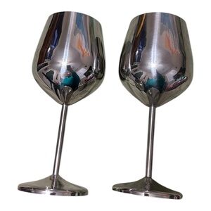 2 Stainless Steel Wine Glasses